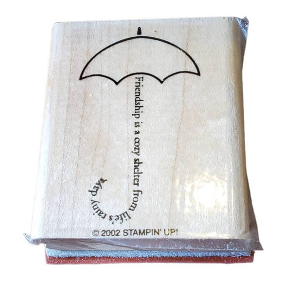 Stampin Up Umbrella Friendship is a Cozy Shelter Wood Mounted Rubber Stamp - Picture 1 of 7